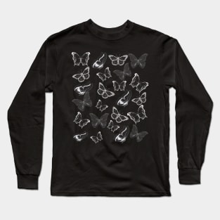 Butterfly Pattern - Black And White Long Sleeve T-Shirt